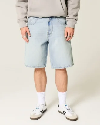 Baggy denim short met sterrenprint