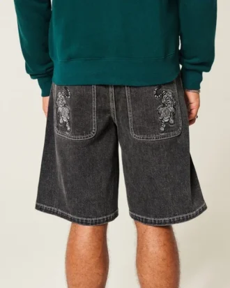 Baggy denim short met tijgerprint