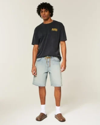 Baggy geborduurde denim short met sterren