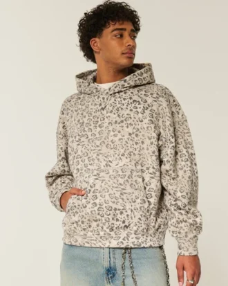 Baggy hoodie met luipaardprint