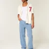Baggy jeans met borduursel, medium wash Baggy jeans met borduursel, medium wash