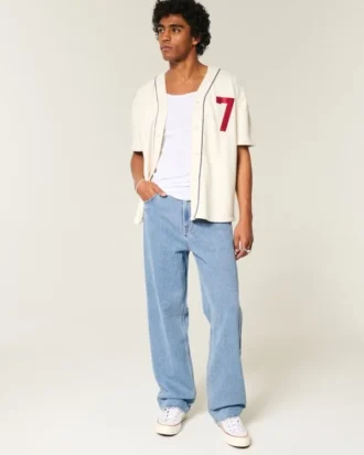 Baggy jeans met borduursel, medium wash