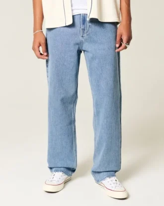 Baggy jeans met borduursel, medium wash