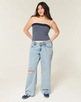 Baggy jeans met lage taille, scheuren en lichte wassing