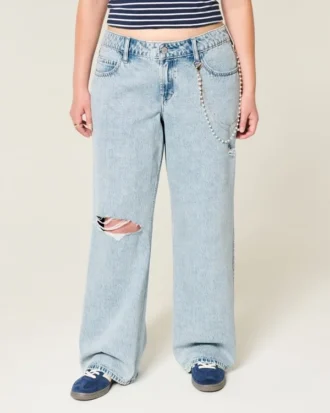 Baggy jeans met lage taille, scheuren en lichte wassing