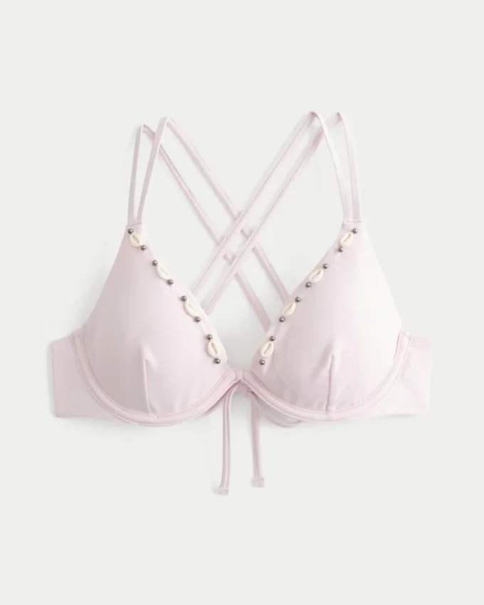 Bikini-top met beugel, versierd met schelpjes en bandjes aan de achterkant