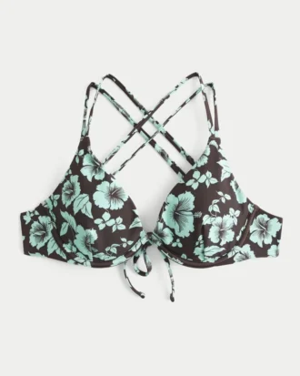 Bikini-top met bloemenpatroon, bandjes aan de achterkant en beugels