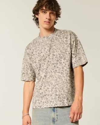 Boxy Crop Heavyweight T-shirt met luipaardprint