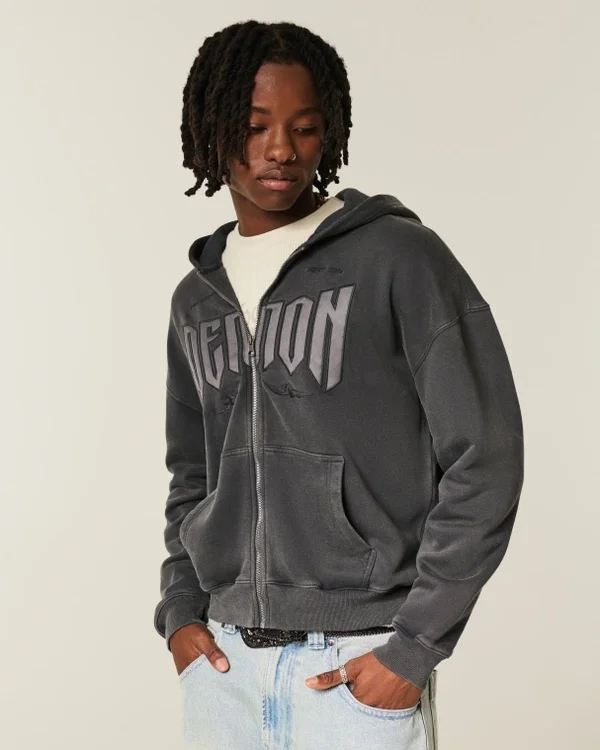Boxy Dodge Demon Graphic Zip-Up Hoodie Boxy Dodge Demon Graphic Zip-Up Hoodie