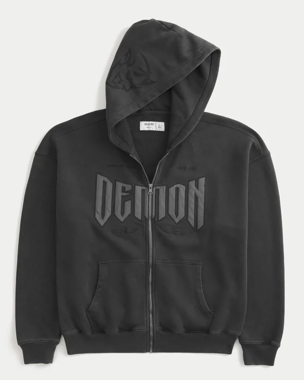 Boxy Dodge Demon Graphic Zip-Up Hoodie Boxy Dodge Demon Graphic Zip-Up Hoodie