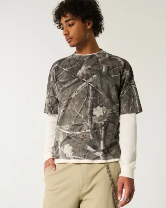 Boxy Heavyweight Crop Camo Crew T-shirt