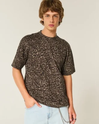 Boxy Heavyweight T-shirt van katoen met luipaardprint