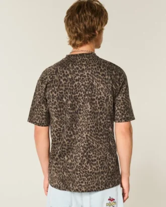 Boxy Heavyweight T-shirt van katoen met luipaardprint