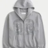 Boxy hoodie met ritssluiting en dubbele slangengrafiek Boxy hoodie met ritssluiting en dubbele slangengrafiek