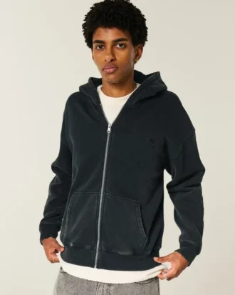 Boxy hoodie met ritssluiting en spinnengrafiek