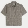 Boxy kortemouwen seersucker shirt