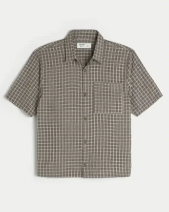 Boxy kortemouwen seersucker shirt