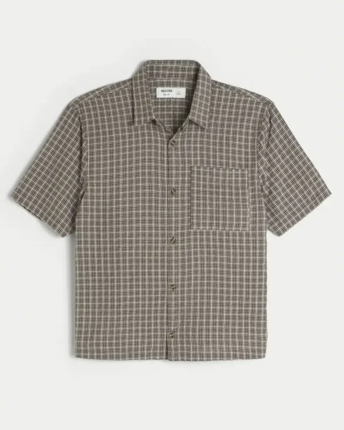 Boxy kortemouwen seersucker shirt
