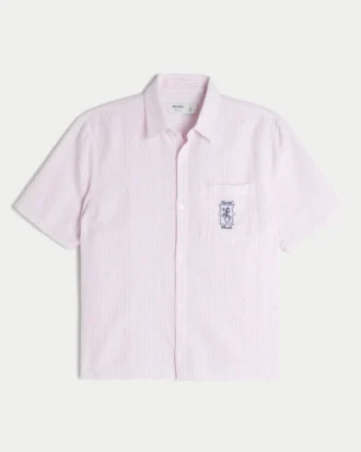 Boxy linnenmix shirt met korte mouwen en Key West-print