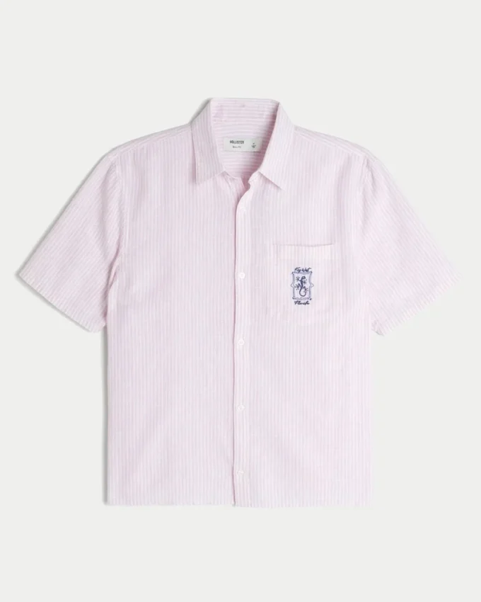 Boxy linnenmix shirt met korte mouwen en Key West-print Boxy linnenmix shirt met korte mouwen en Key West-print