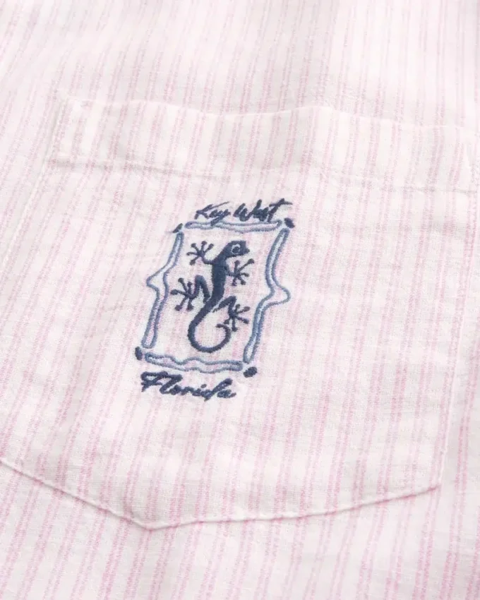 Boxy linnenmix shirt met korte mouwen en Key West-print Boxy linnenmix shirt met korte mouwen en Key West-print