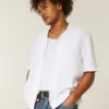 Boxy linnenmix shirt met korte mouwen en textuur Boxy linnenmix shirt met korte mouwen en textuur