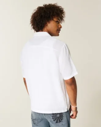 Boxy linnenmix shirt met korte mouwen en textuur