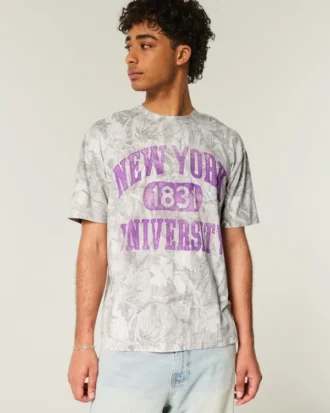 Boxy New York University Graphic Camo T-shirt