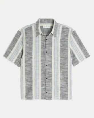 Boxy shirt met korte mouwen en gestructureerde strepen