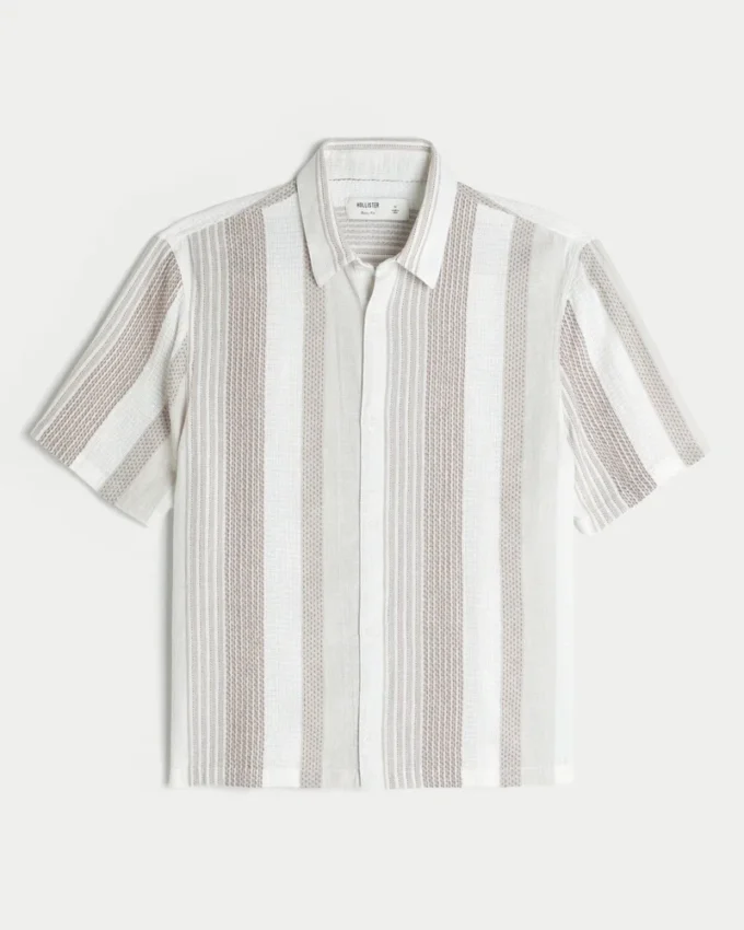 Boxy shirt met korte mouwen en gestructureerde strepen Boxy shirt met korte mouwen en gestructureerde strepen