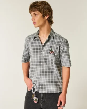 Boxy shirt met korte mouwen en kersenprint