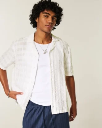 Boxy shirt met korte mouwen en textuurpatroon