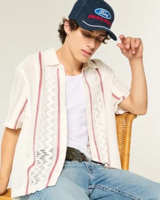 Boxy shirt met korte mouwen in haakstijl Boxy shirt met korte mouwen in haakstijl