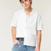 Boxy shirt met korte mouwen van linnenmix
