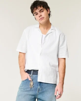 Boxy shirt met korte mouwen van linnenmix