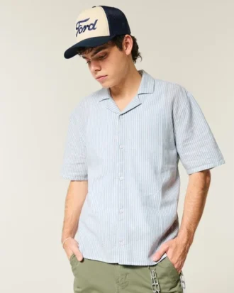 Boxy shirt met korte mouwen van linnenmix