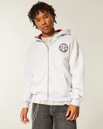 Boxy Texas A&M University Aggies grafische hoodie met ritssluiting