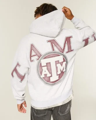 Boxy Texas A&M University Aggies grafische hoodie met ritssluiting