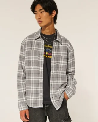 Boxy thermisch gevoerd flanellen shirt