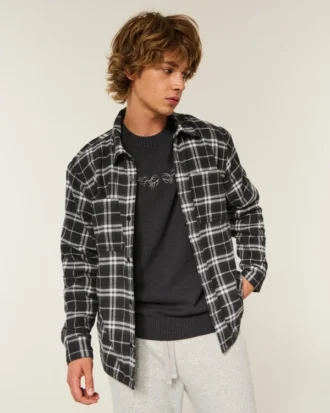 Boxy thermisch gevoerd flanellen shirt