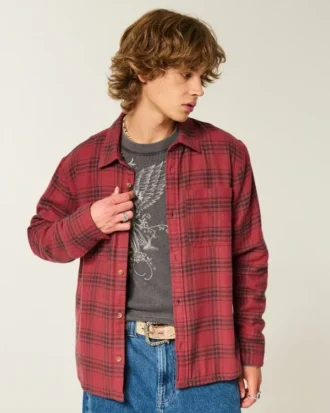 Boxy thermisch gevoerd flanellen shirt