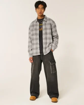 Boxy thermisch gevoerd flanellen shirt