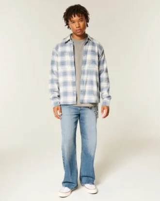 Boxy thermisch gevoerd flanellen shirt