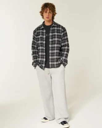 Boxy thermisch gevoerd flanellen shirt