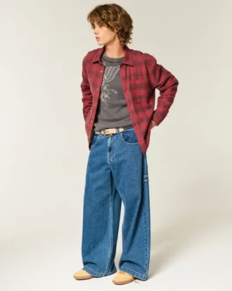 Boxy thermisch gevoerd flanellen shirt