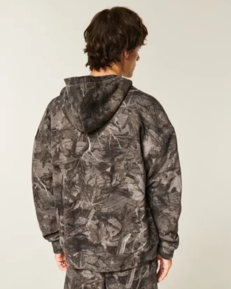 Boxy thermisch gevoerde camouflage hoodie met ritssluiting