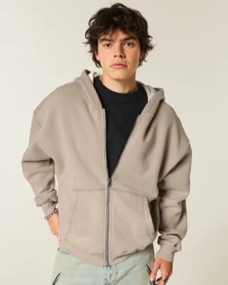 Boxy thermisch gevoerde hoodie met ritssluiting