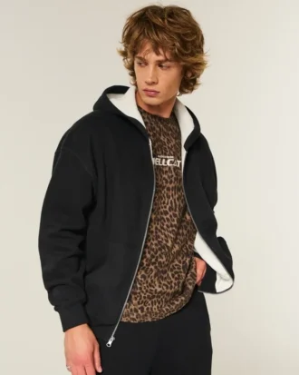 Boxy thermisch gevoerde hoodie met ritssluiting