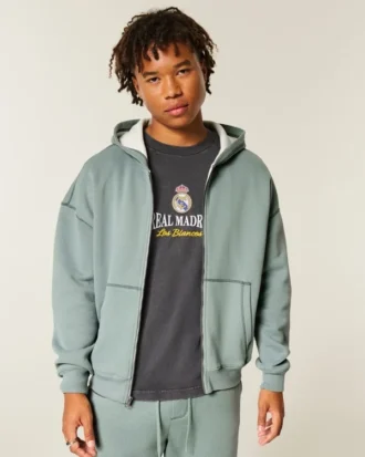 Boxy thermisch gevoerde hoodie met ritssluiting