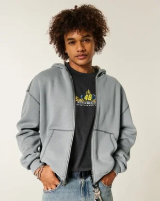 Boxy thermisch gevoerde hoodie met ritssluiting